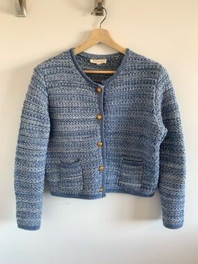 Blue Knit Button-Up Cardigan Sweater - Women
